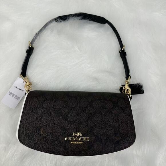 Coach Andrea Shoulder Bag In Signature Canvas CV973 Gold/Walnut/Black NWT - Picture 1 of 10